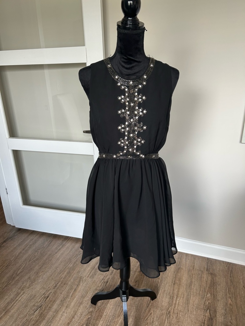 ERIN by Erin Fetherston Black Beaded Sleeveless Mini Dress